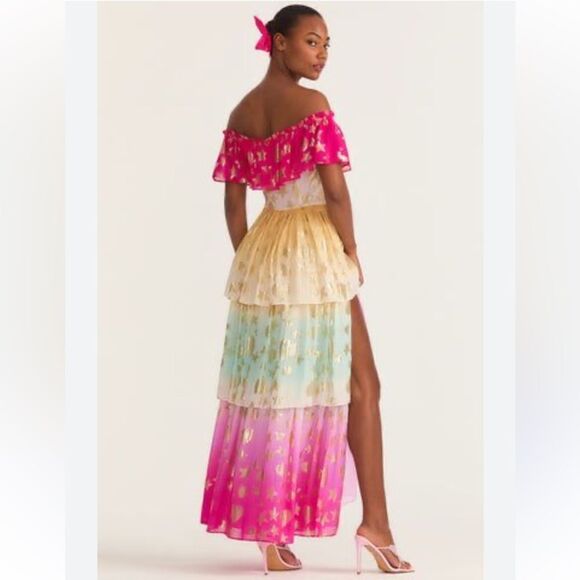 NWT LoveShackFancy VYNNE Maxi off shoulder DRESS SURFER FUSCHIA LIGHT Size: 8 - Picture 7 of 16